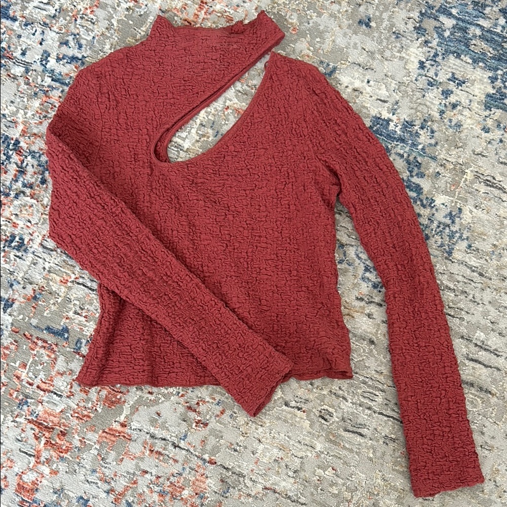 ASTR The Label Red Textured Cutout Top